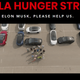 A group of Tesla owners stand in a parking lot near a bunch of cars arrayed to spell HELP.